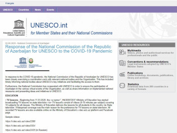 UNESCO-nun rəsmi internet səhifəsində ölkəmizdə koronavirusla mübarizə tədbirlər barədə yazı yerləşdirilib