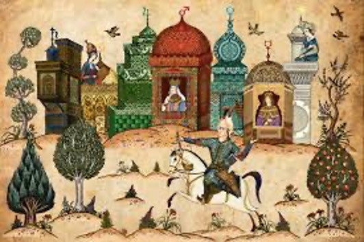 Bahram sur son cheval devant les 7 palais